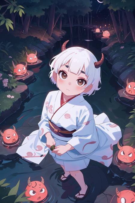 00238-3414465112-masterpiece, best quality, 1girl, solo,, (white short hair_1.2),looking at viewer,(oni_1.1),(horns_0.9),kimono,nature,night,illu.png